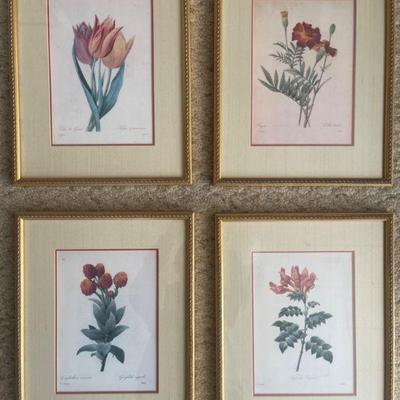 Four Framed Floral Art Prints by P.J. Redoute