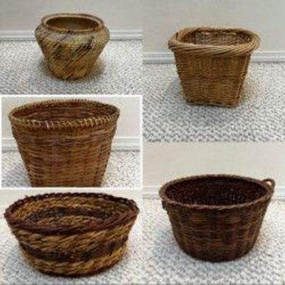 Five Small Assorted Wicker Baskets