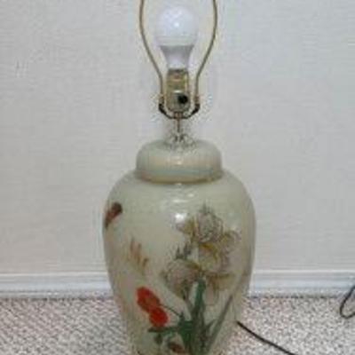 Vintage Glass Asian Ginger Hand-Painted Rounded Table Lamp