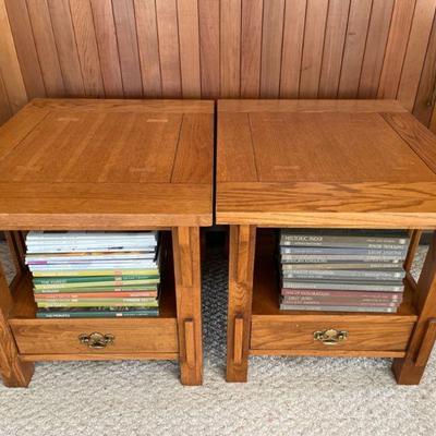 Two Wood End Tables & Vintage Books
