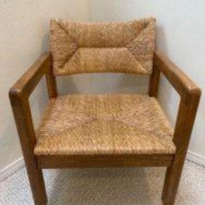 Wicker and Wood Rolling Desk Chair