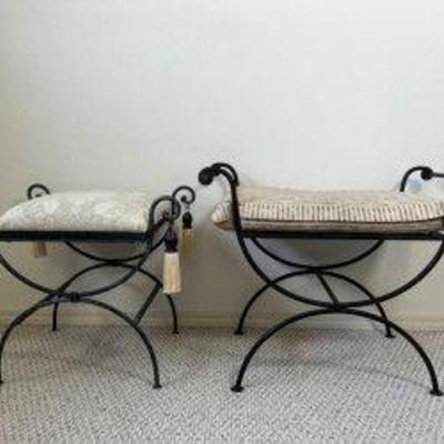 Two Metal Stools with Cushions