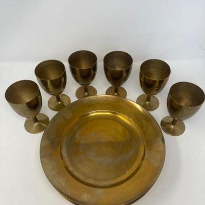 Set of 6 Brass Style Plates & Goblets