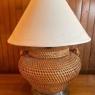 Vintage Large Rattan Basket Style Table Lamp