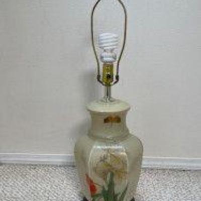 Vintage Glass Asian Ginger Hand-Painted Table Lamp #2