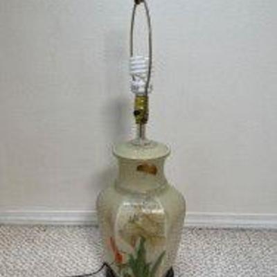 Vintage Glass Asian Ginger Hand-Painted Table Lamp #1