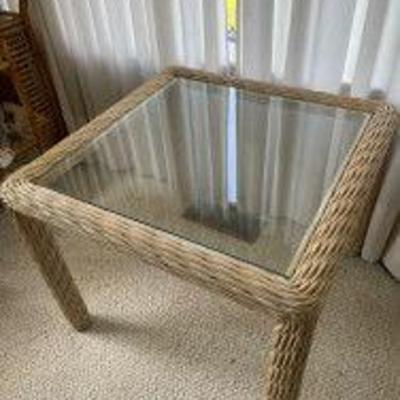 Square Wicker and Glass Top Table