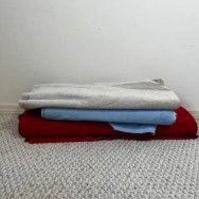 Three Rolls of Fabric - Blue, Red & Grey