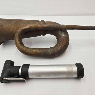#1742 â€¢ Antique Brass Car Horn and Crankbrothers Bike Pump
