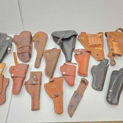 #1756 â€¢ (15) Pistol Holsters & (1) Leather Knife Holster
