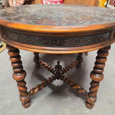 #2080 â€¢ Studded Top & Barley Twist Legged Table
