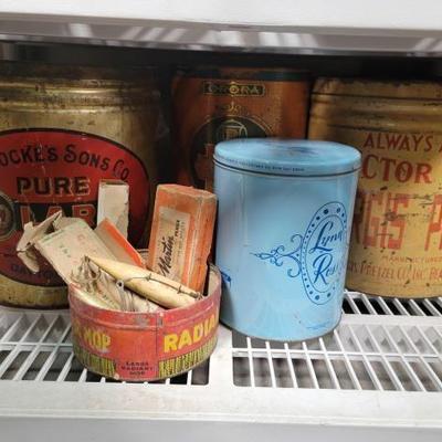 #2248 â€¢ (5) Tin Containers and Fishing Lures
