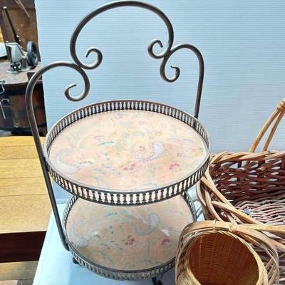 #2200 â€¢ Woven Baskets, Tiered Stand, Tin Box, Ceramic Pot, Metal Plant Stand
