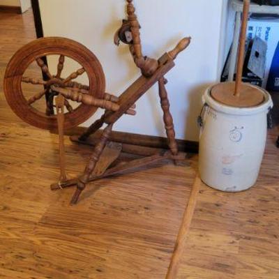 Red Wing Churn and Spinning Wheel 