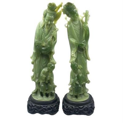 Lot 282  
Mid Century Chinese Faux Jade Male and Female Statuettes