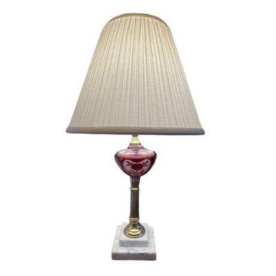 Lot 088-004  
Brass & Cranberry Glass Table Lamp