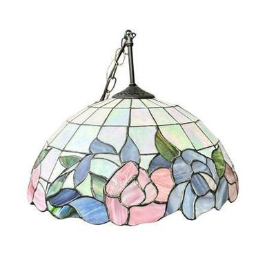 Lot 197   
Vintage Tiffany-Style Pink and Purple Floral Stained Glass Hanging Lamp