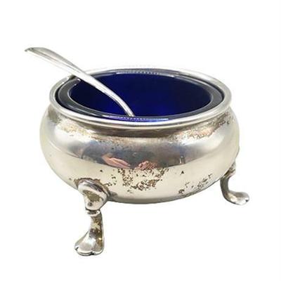Lot 138  
Empire Sterling Silver and Cobalt Open Salt Cellar and Spoon