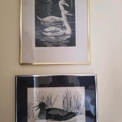 Waterfowl prints - swan & duck