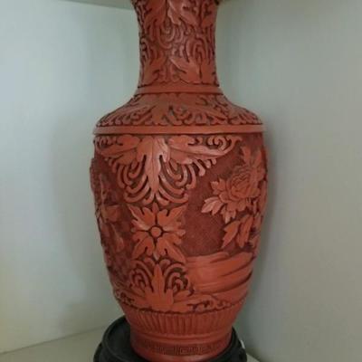 Cinnabar vase/carved panels
