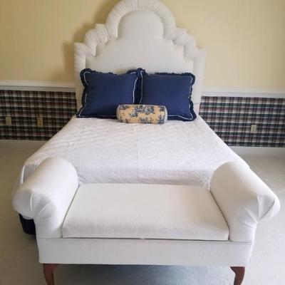 Queen bed/upholstered headboard, bench