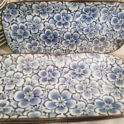 Blue and white trays