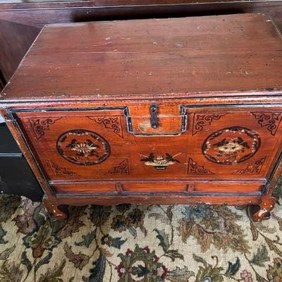 Antique style oriental 
Blanket or travel chest