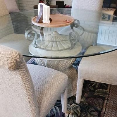 Glass top pedestal dining table/4 chairs