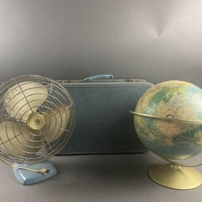 Lot 47 | Vintage Globe, Fan & Suitcase