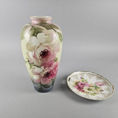 Lot 76 | Vintage Handpainted Rose Vase & Cake Plate