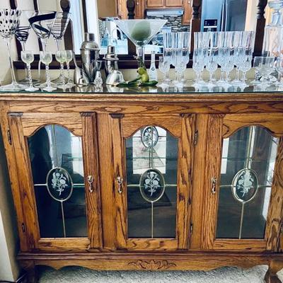Vintage Leaded Glass Bar/China Cabinet