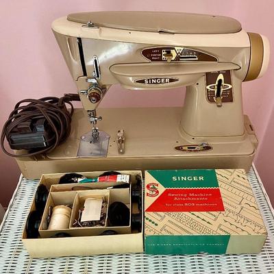 Vintage Singer 503a Slant-O-Matic Rocketeer w/Pedal & Attachments