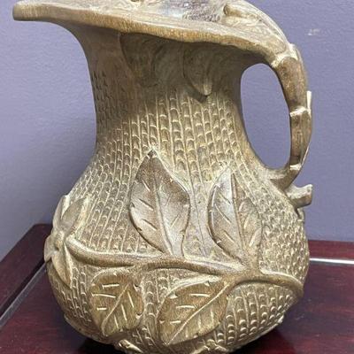 Carved Wood Pitcher