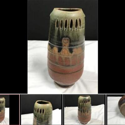 Lot # : 223 - Handmade Pottery Drip Glaze Vase
Measures: 9 1/2