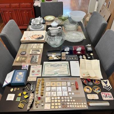 WW2 Memorabilia, Coins, Jewelry, and fine china. 
