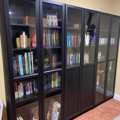 3 IKEA (BILLY) bookcases with glass doors