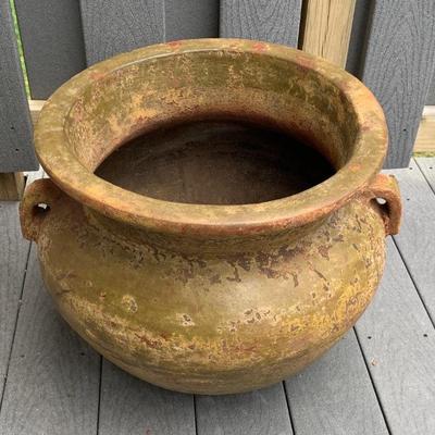 Lg. pottery garden urn in aged finish