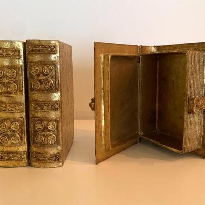 3 wooden book-style boxes in gilt finish