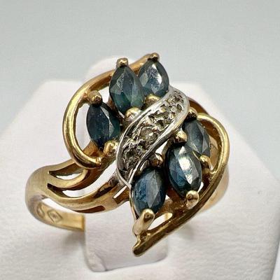 10K Gold Blue Marquis Ring w/ Diamond Accents

