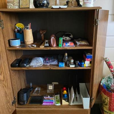 Office supplies and hutch 