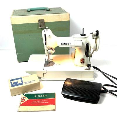 Vintage Singer Featherweight Model 221 Sewing Machine with Accessories & Manual