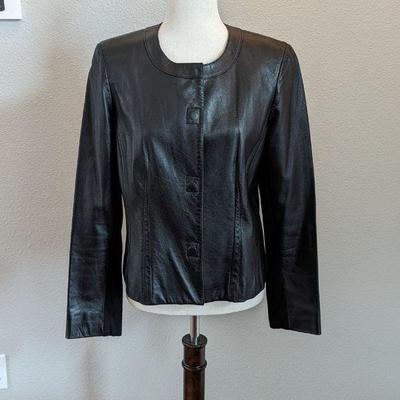 Anne Klein Women's Size Medium Leather Jacket with Stretch Side Panels  