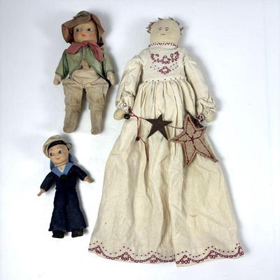 Vintage Cloth Sailor Doll, Cloth Irish Boy Doll and Third Cloth Doll