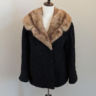 Vintage Duplers Furs Women's Size M/L Black Persian Lamb & Mink 3/4 Sleeve Short Coat