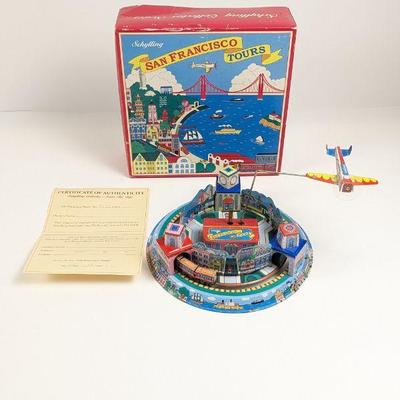Schylling San Francisco Tours Musical Tin Toy Moving Train and Airplane