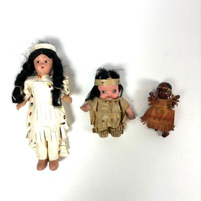 Three Vintage Native American Indian Bisque/Composition Dolls