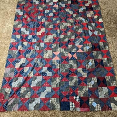 Large Unfinished Homemade Quilt with Bowtie Design 84