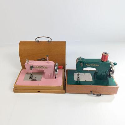 Vintage 1940s KAYanEE Sew Master Germany Child's Pink Sewing Machine in Case and Green Machine