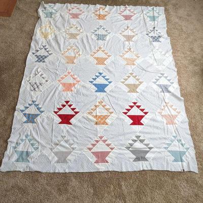 Large Unfinished Homemade Quilt with Basket Design 85