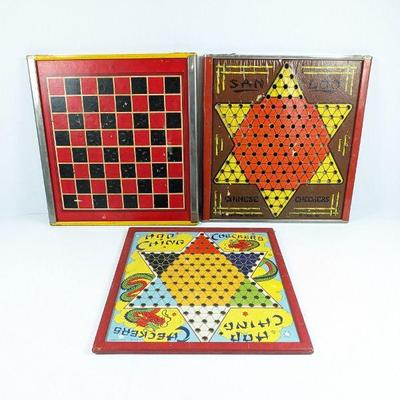 Vintage Chinese Checkers, Chess & Rummy Double Sided Play Boards